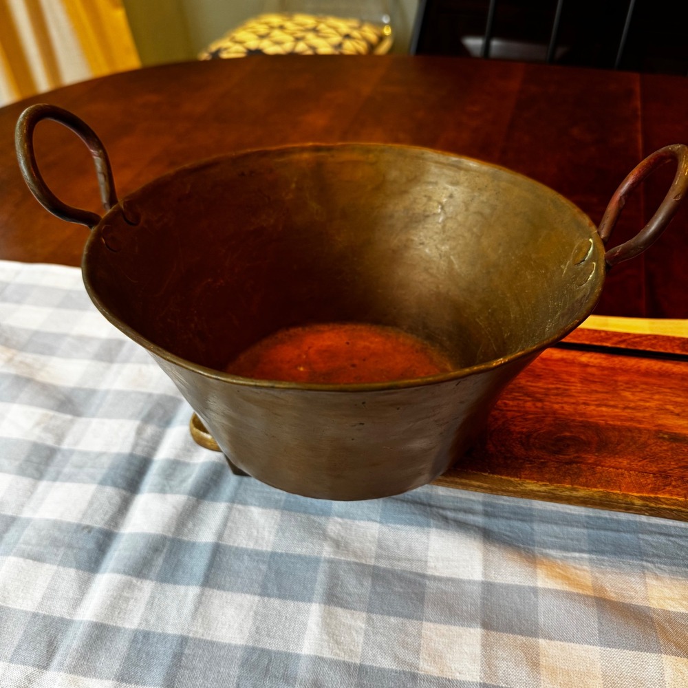 Vintage Copper Bowl Bronze Hammered Rustic Farmhouse Primitive Handle